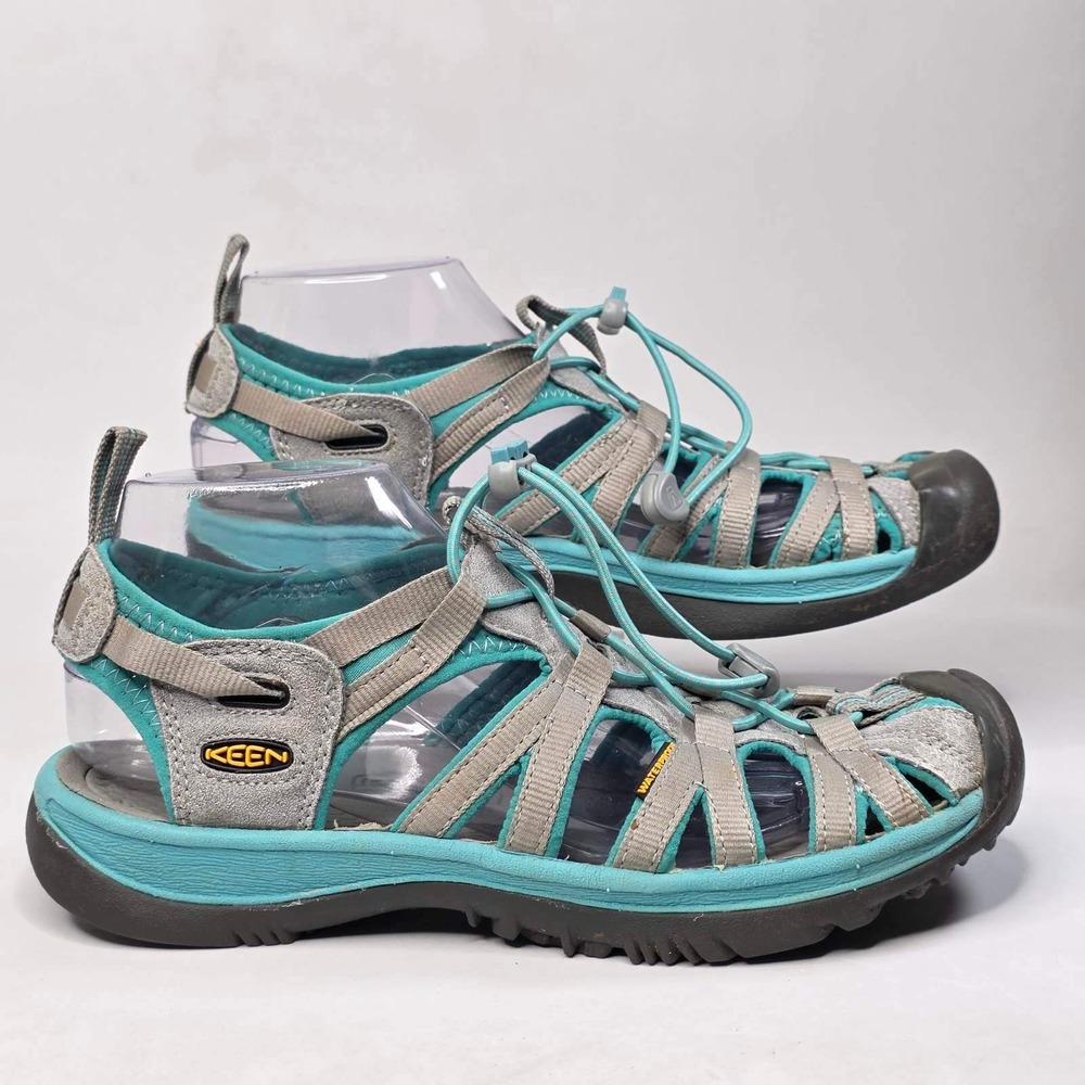 Keen Whisper Waterproof Sandals Women's 9.5 Gray Aqua Blue Hiking Trail Shoes